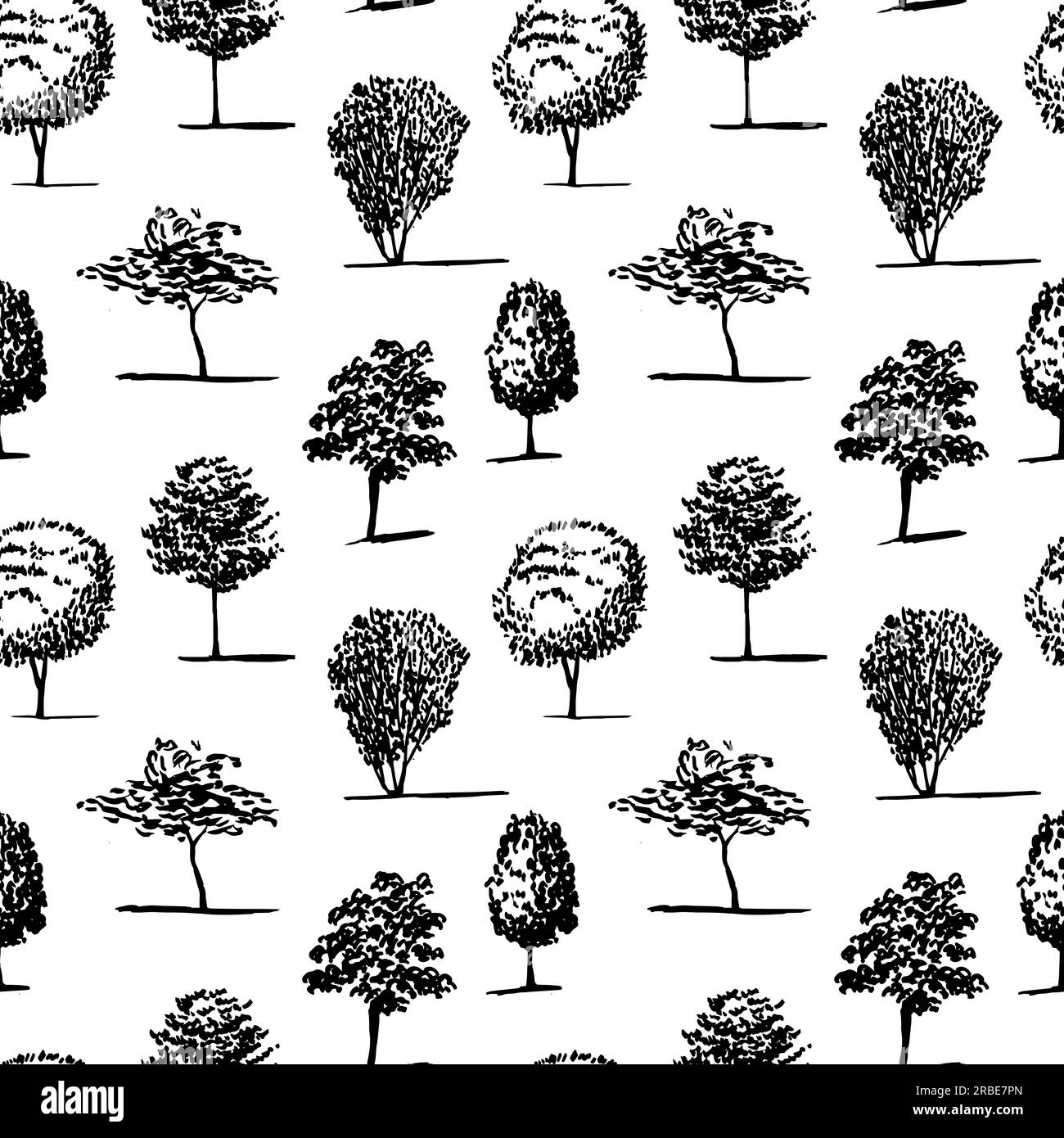 Vector different kinds of trees semless pattern Stock Vector
