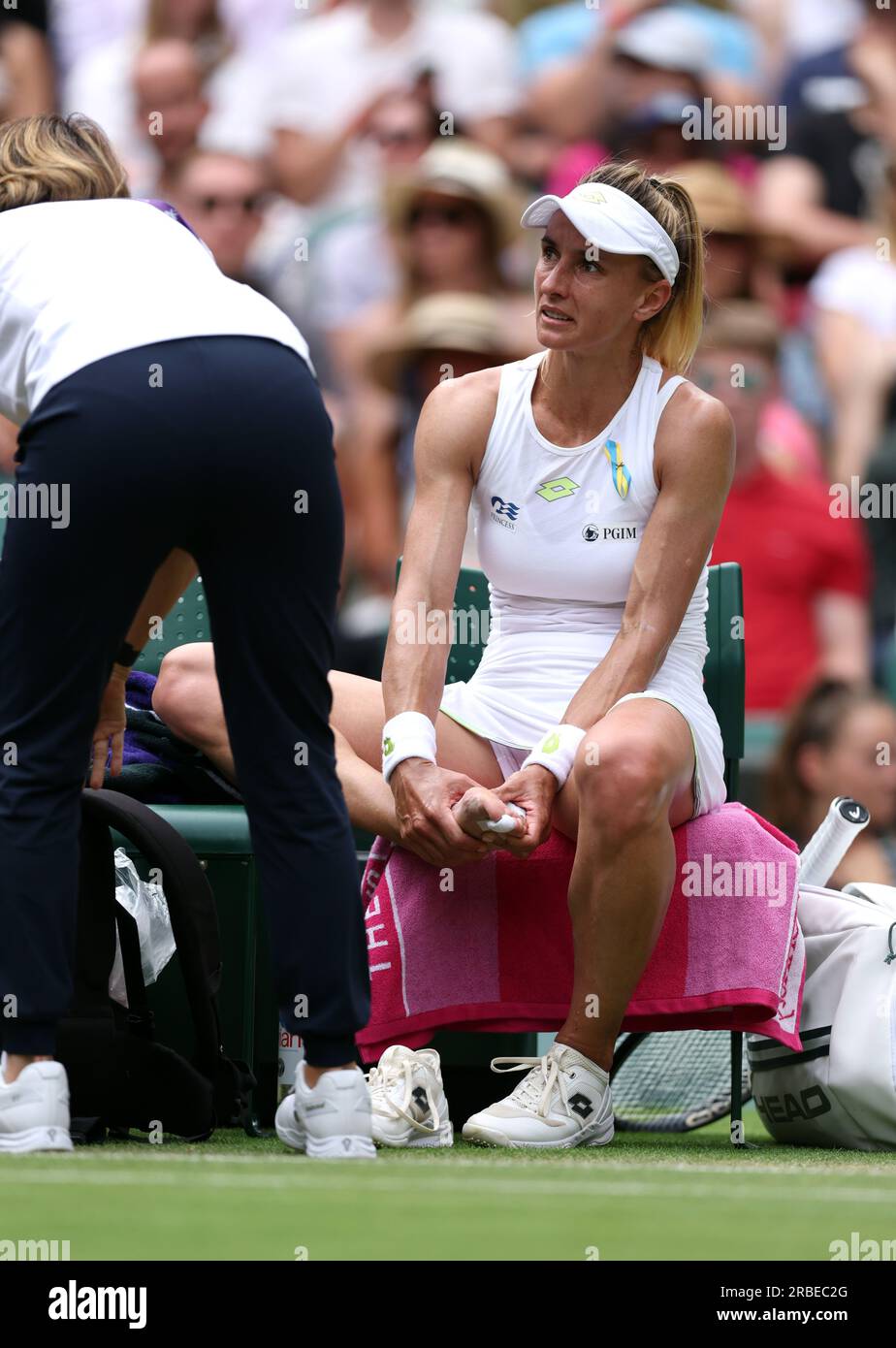 Lesia Tsurenko receiving treatment for an injury on day seven of the