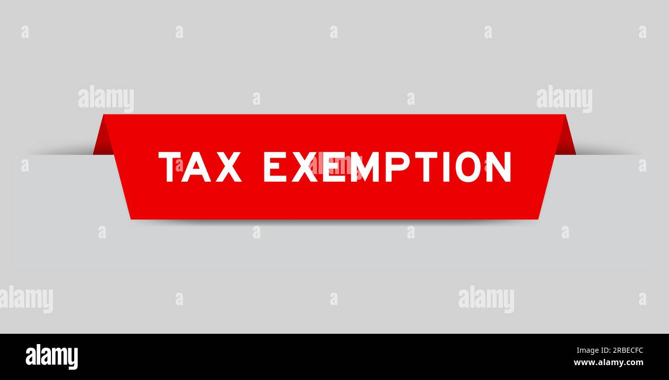 Red color inserted label with word tax exemption on gray background
