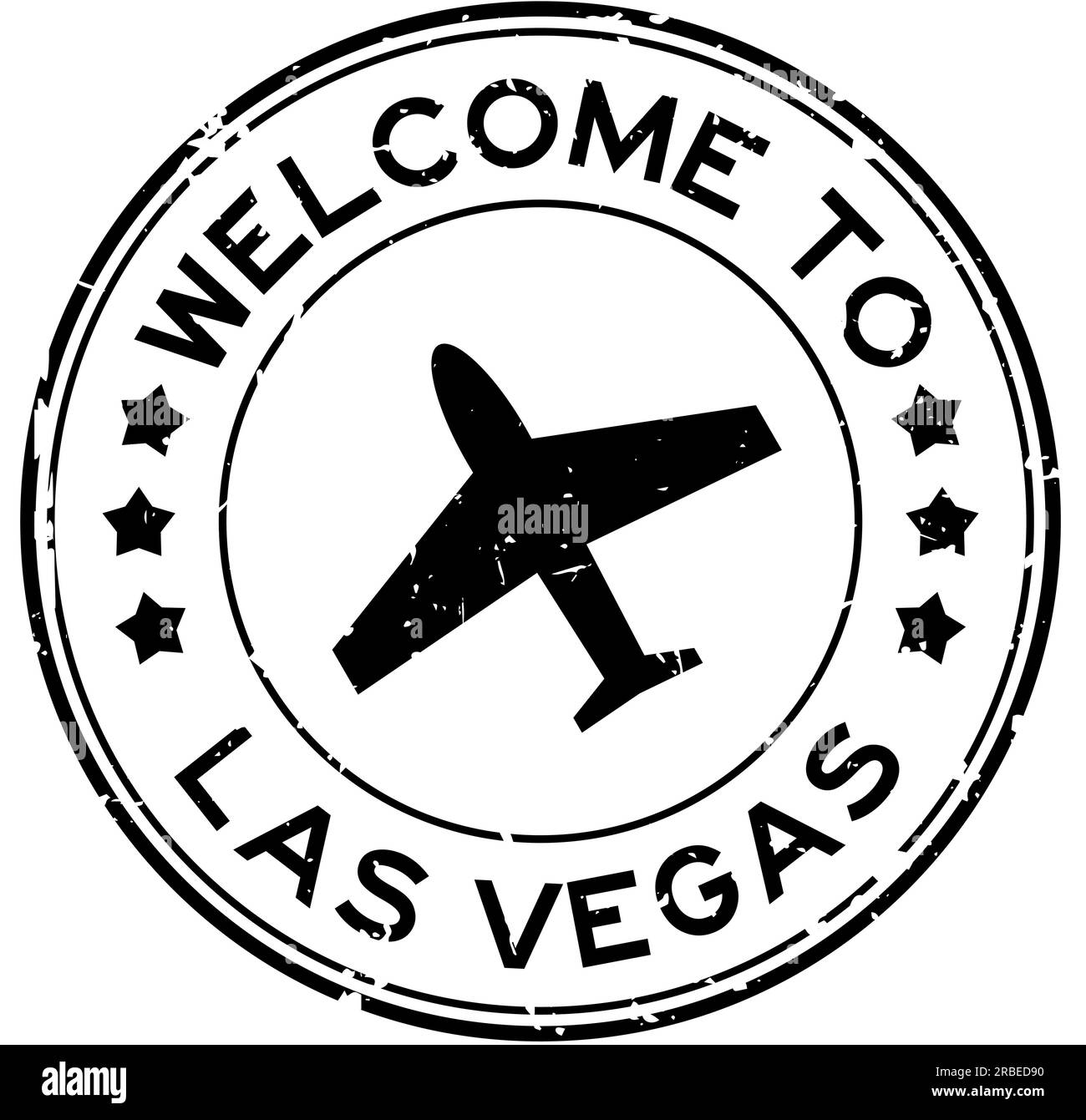 Grunge black to las vegas with airplane icon round rubber seal