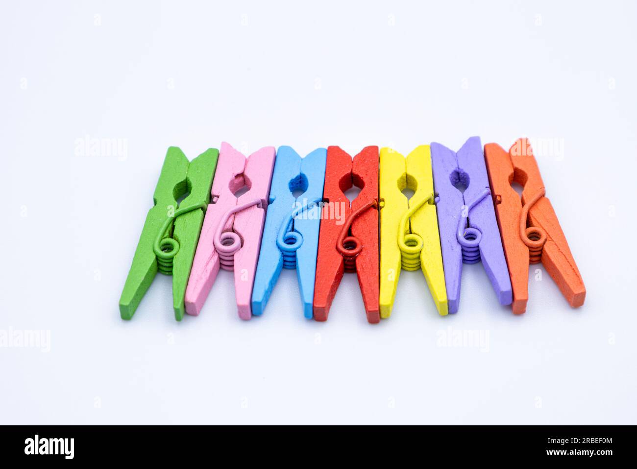 Clothespeg collection. Set of wooden colorful clothespin. Yellow, green, red, blue, pink and