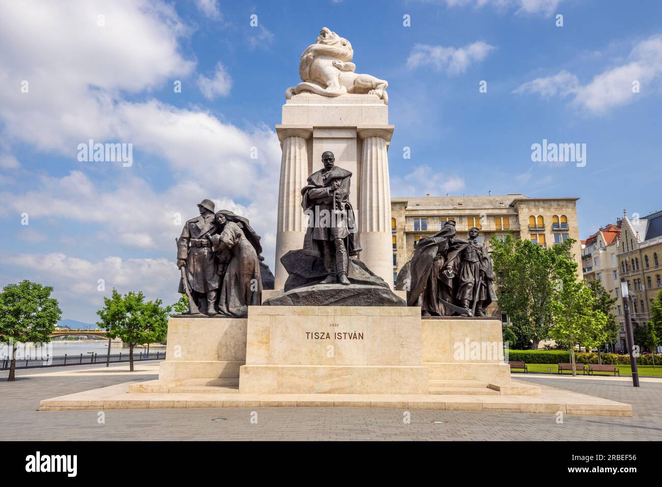 The Count Istvan Tisza monument next to the Hungarin Parliament building, Budapest, Hungary Stock Photo