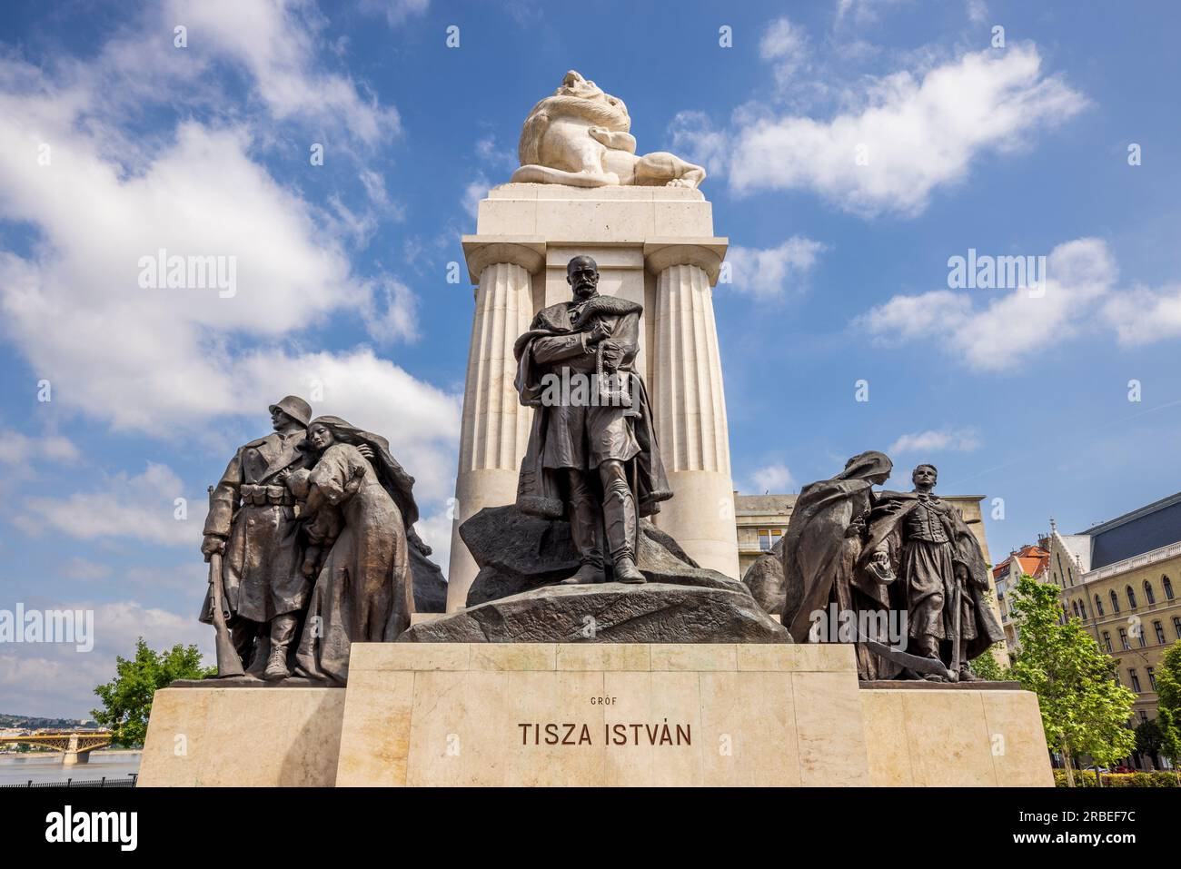The Count Istvan Tisza monument next to the Hungarian Parliament building, Budapest, Hungary Stock Photo