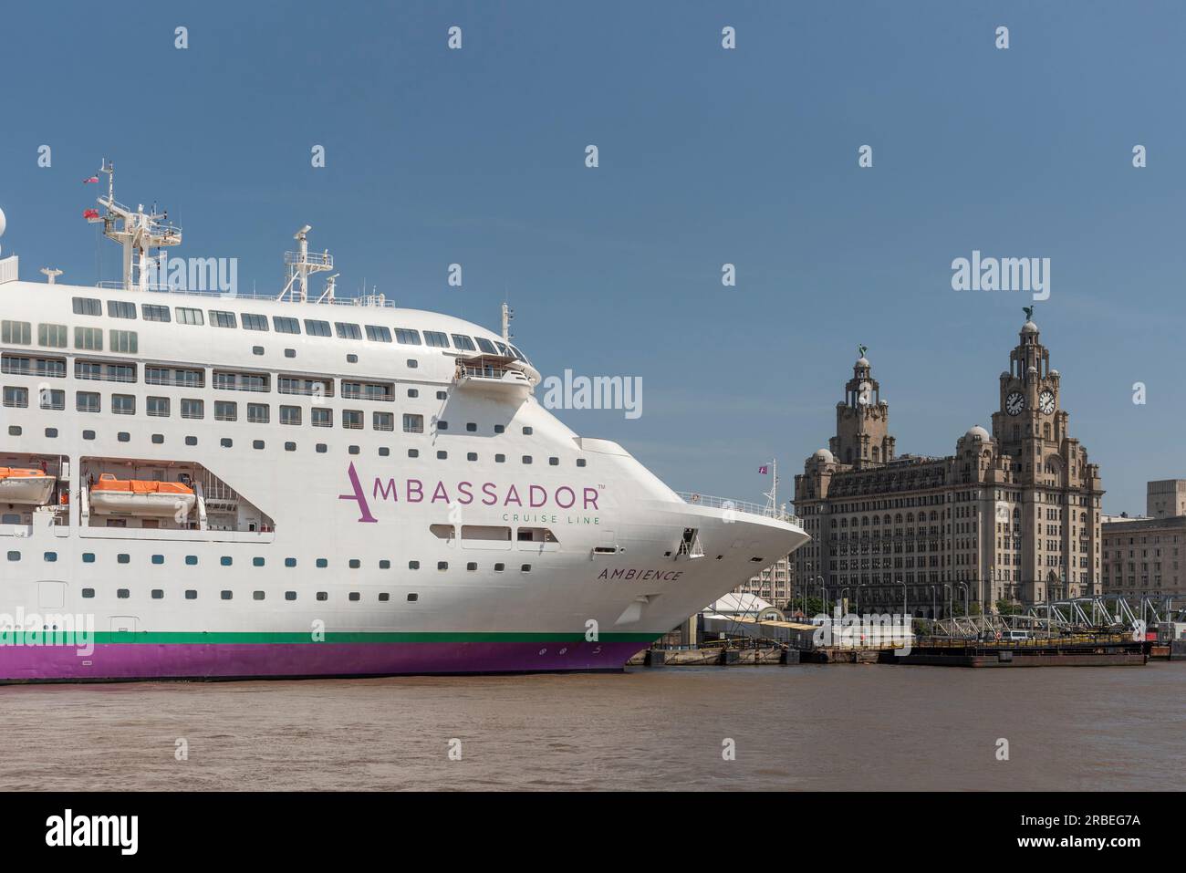 Liverpool, England, UK. 8 June 2023. Cruise ship berthed at the cruise ship terminal on