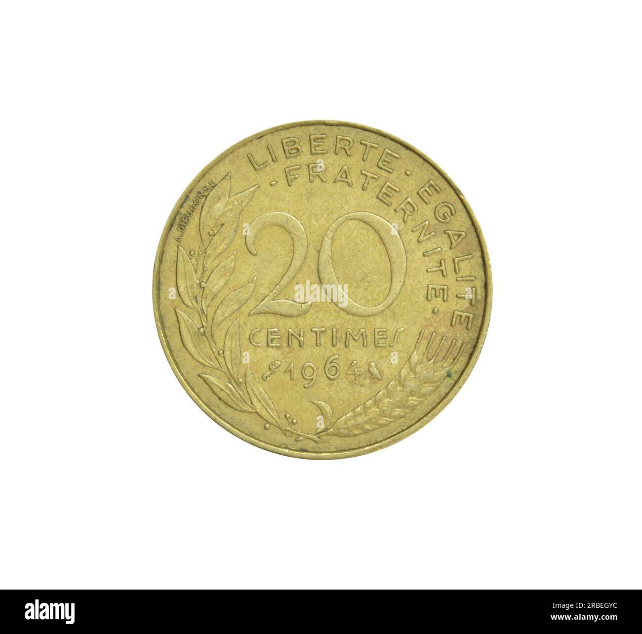 20 Centimes coin made by France in 1964, that shows Numeral value Stock Photo