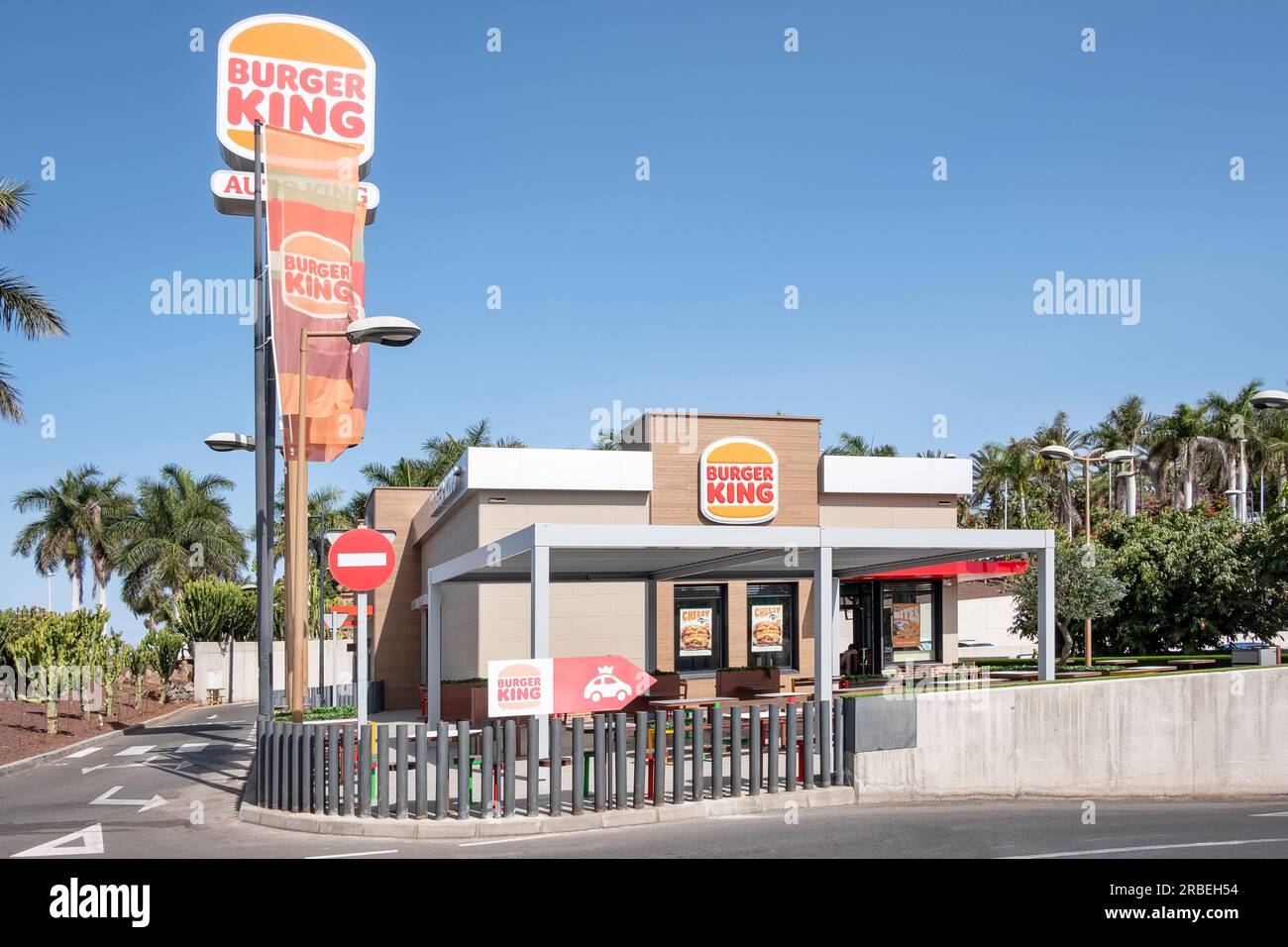 Fast food restaurant situated on the grounds of a popular shopping area with dine-in and drive-through facilities, Burger King, Siam Mall, Tenerife Stock Photo