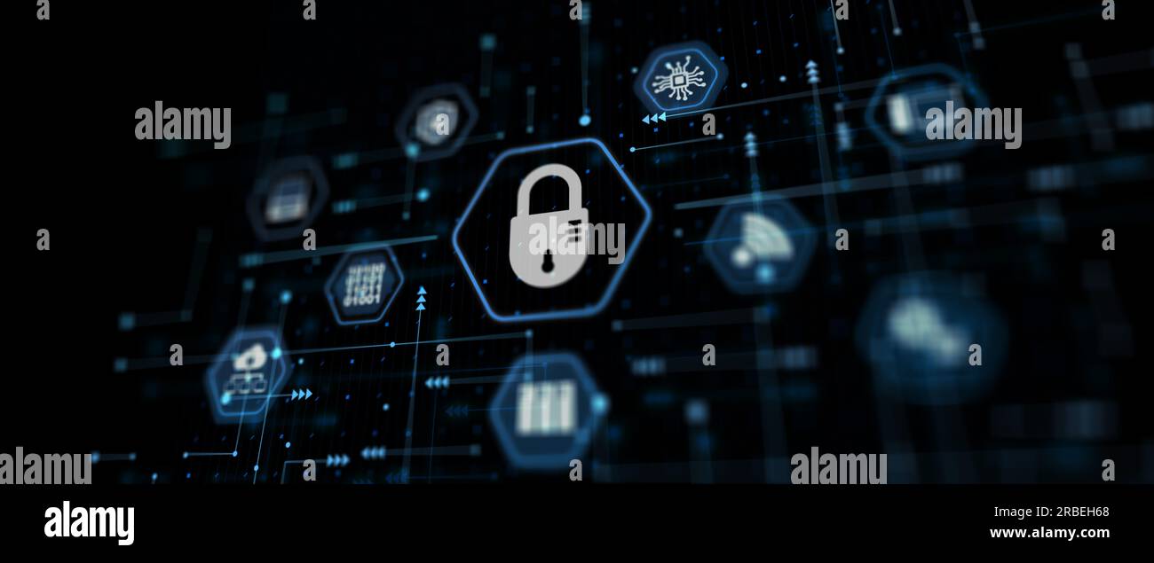 Cyber security background mixed media. Internet network concept. Stock Photo