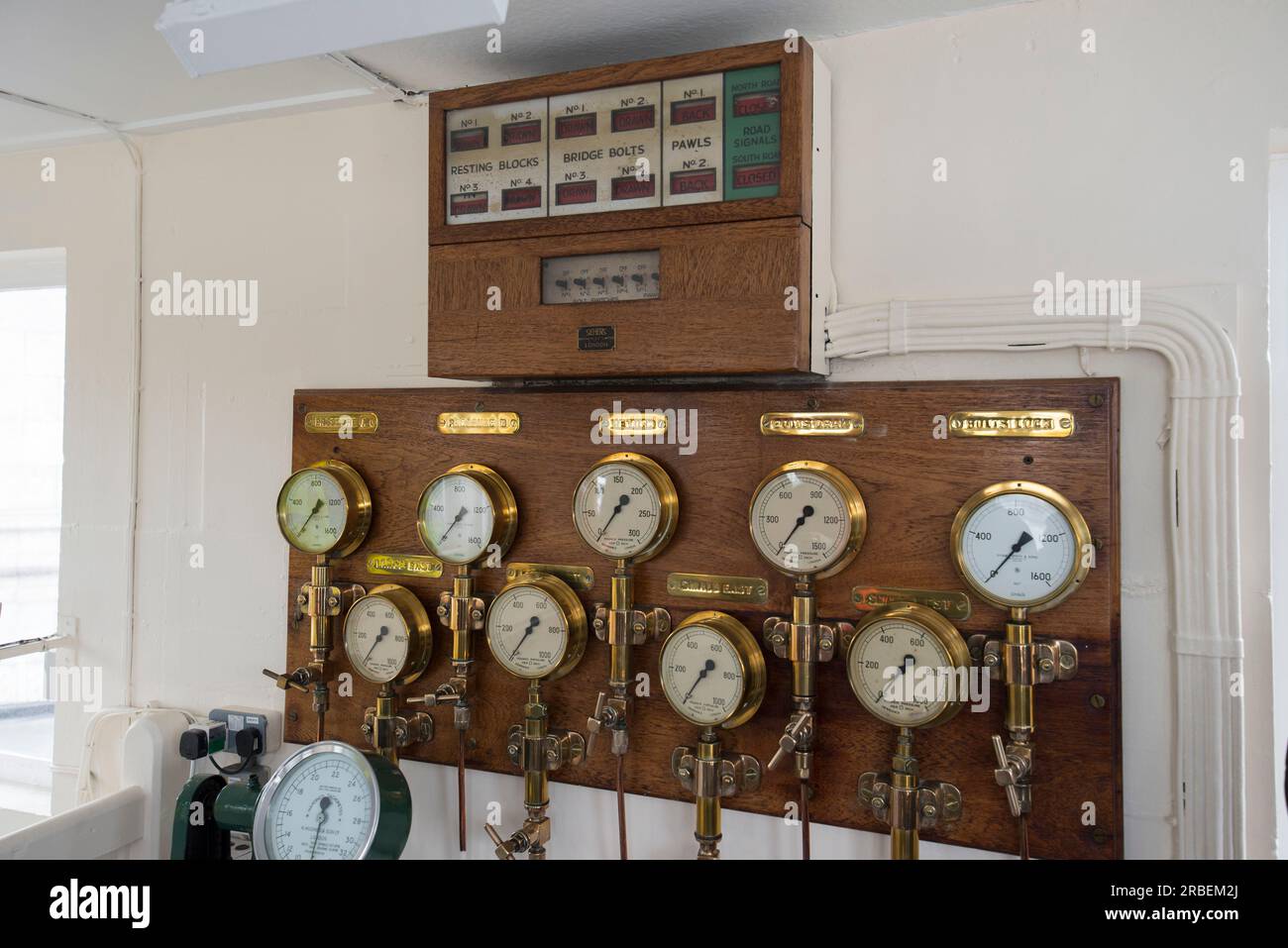 Tower Bridge control room dials and indicators Stock Photo Alamy