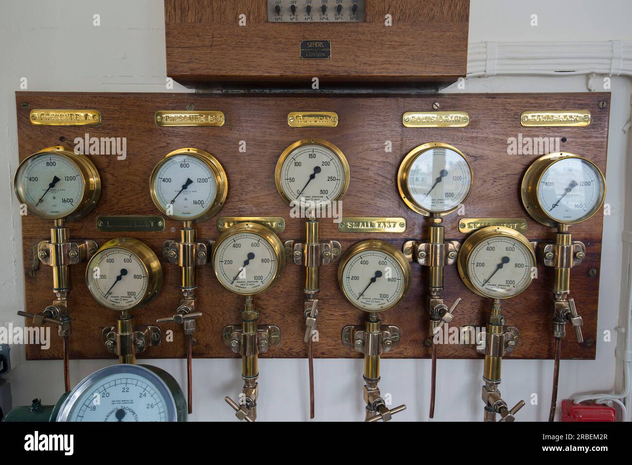Tower Bridge control room dials Stock Photo Alamy