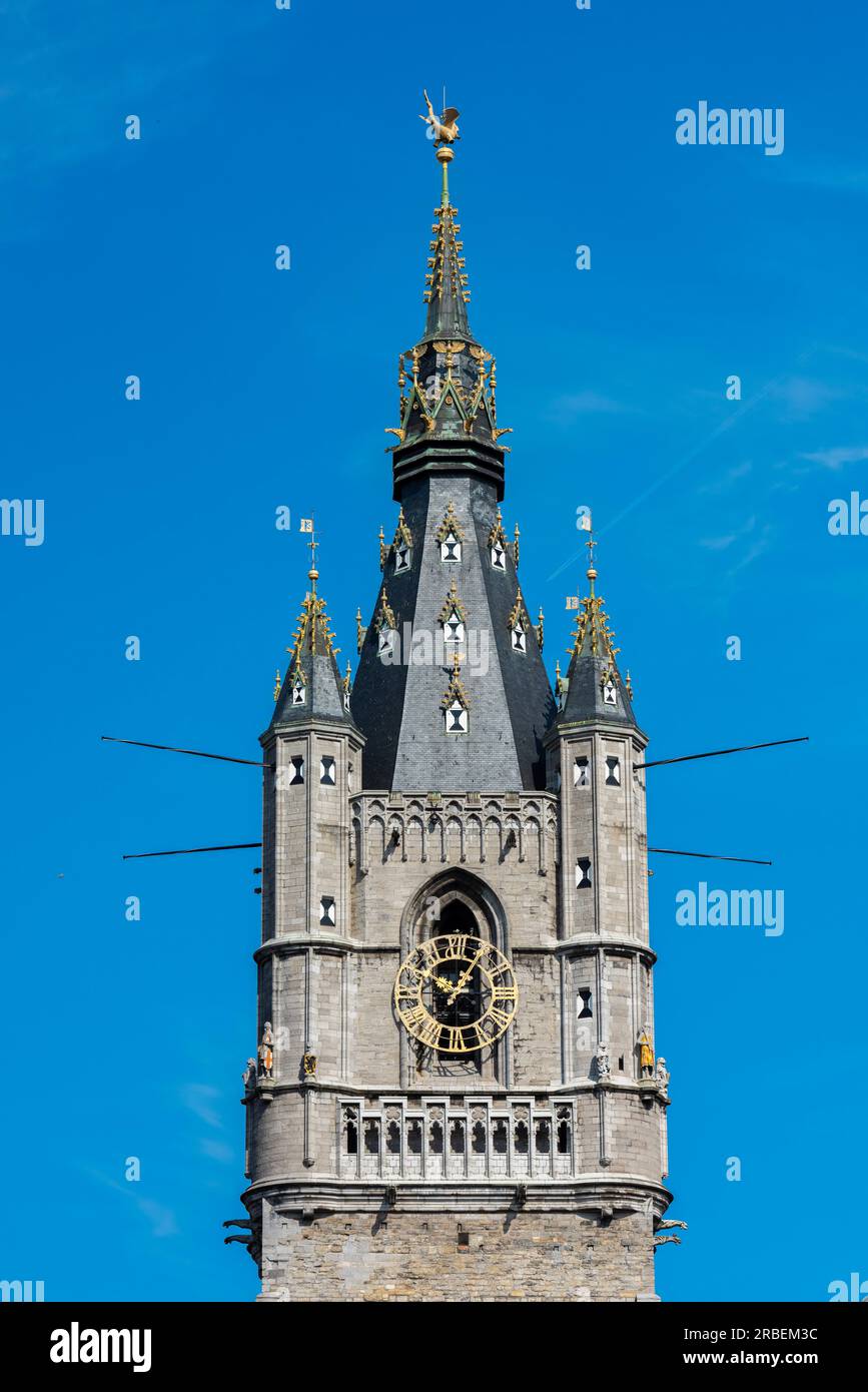 The belfry, one of Gents (Ghent) 3 towers in Belgium, Europe Stock