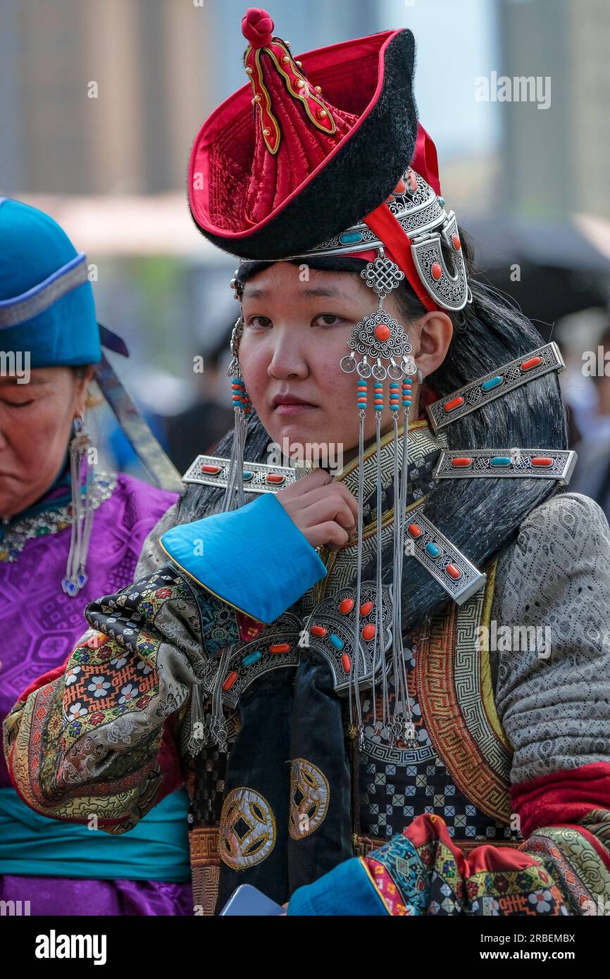 Ulaanbaatar, Mongolia - July 8, 2023: Mongolian woman in traditional ...