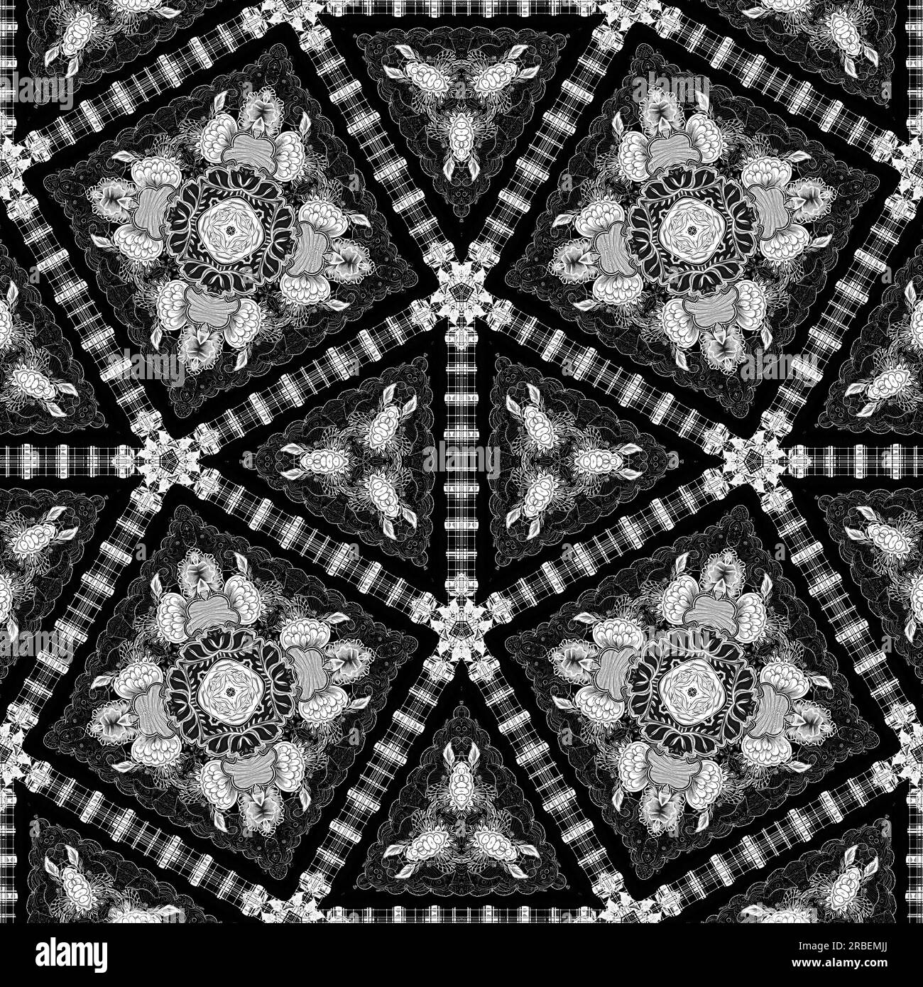 Intricate black and white lace folk flower pattern with an elegant ...