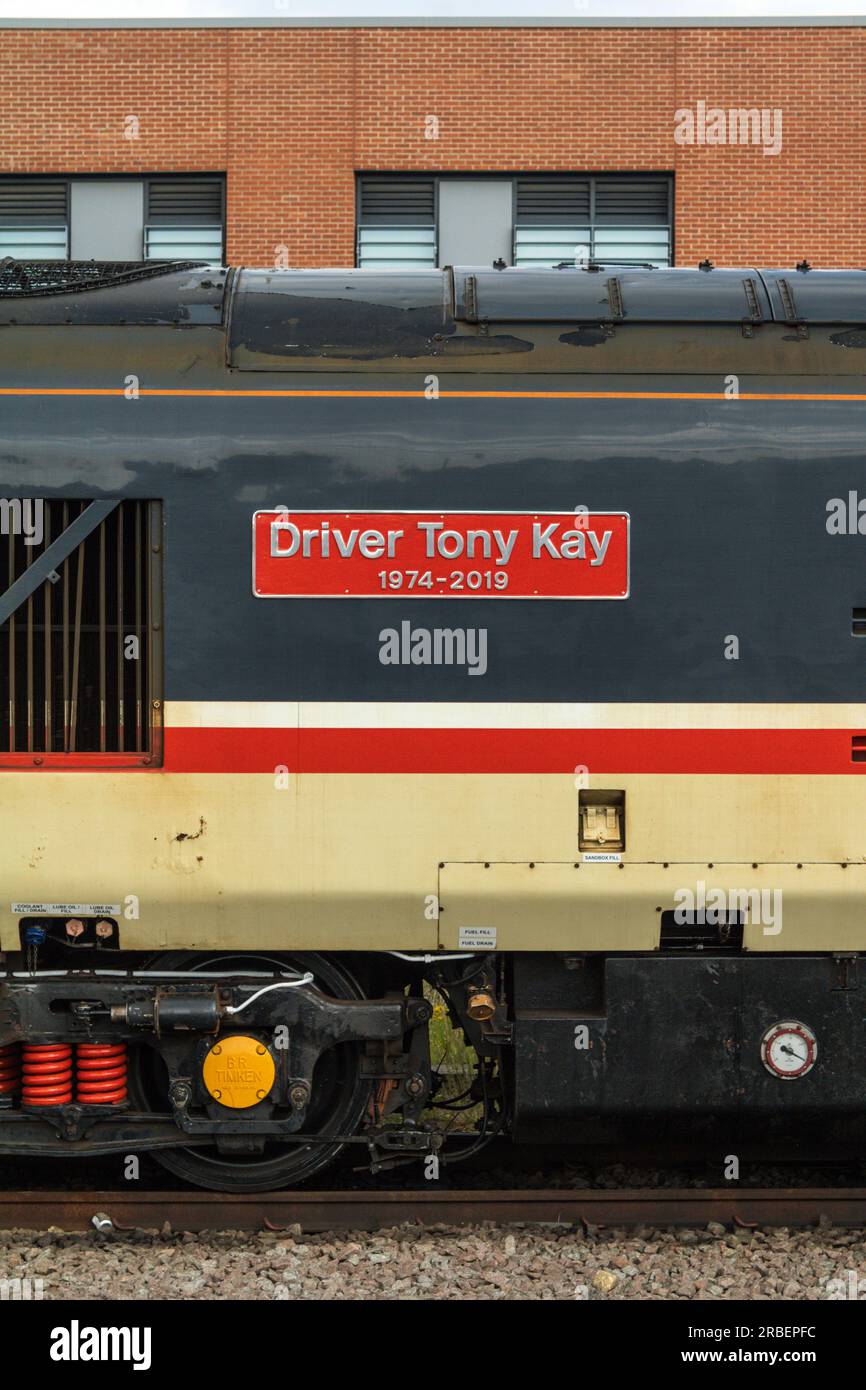 37419 ' Driver Tony Kay 1974-2019' stabled at York. Stock Photo