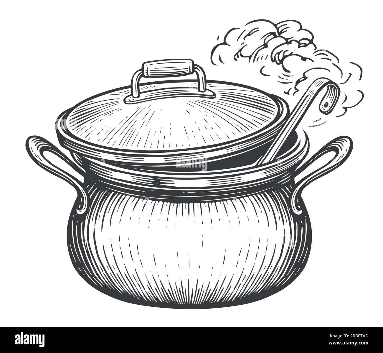https://c8.alamy.com/comp/2RBETAD/pot-with-cooking-soup-and-ladle-and-lid-food-preparation-in-saucepan-sketch-vector-illustration-2RBETAD.jpg