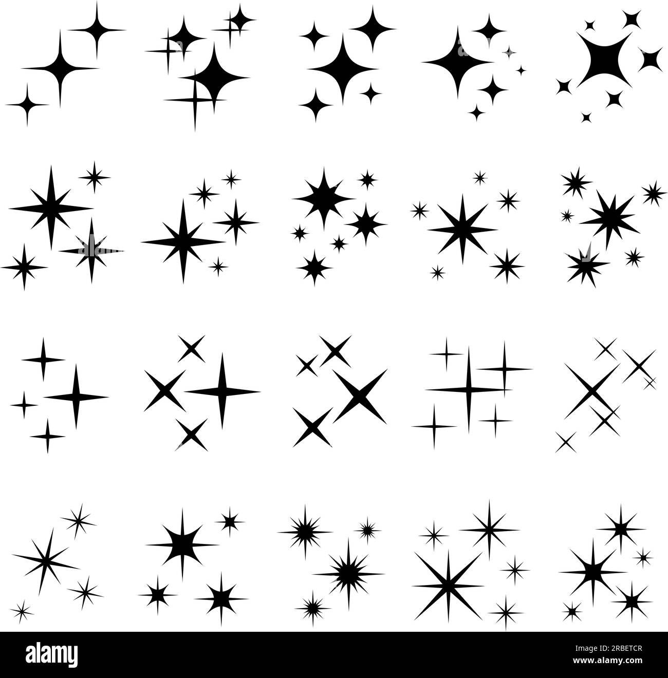 Shiny sparks silhouettes. Twinkle star particles, glitter sparkles and