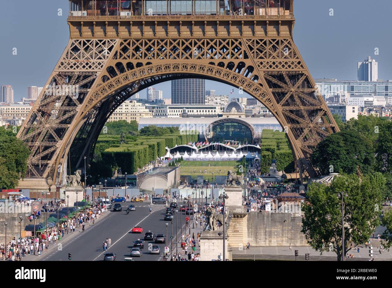 Paris, France - June 25, 2023 : Close up view of the spectacular Eiffel Tower of Paris France Stock Photo