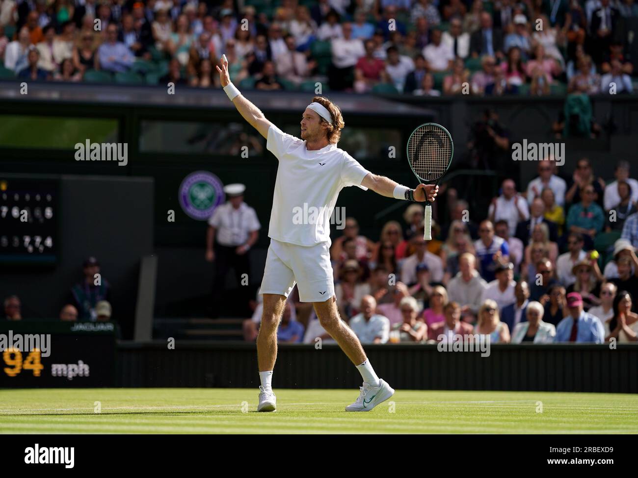 Andrey Rublev celebrates beating Alexander Bublik (not pictured) on day