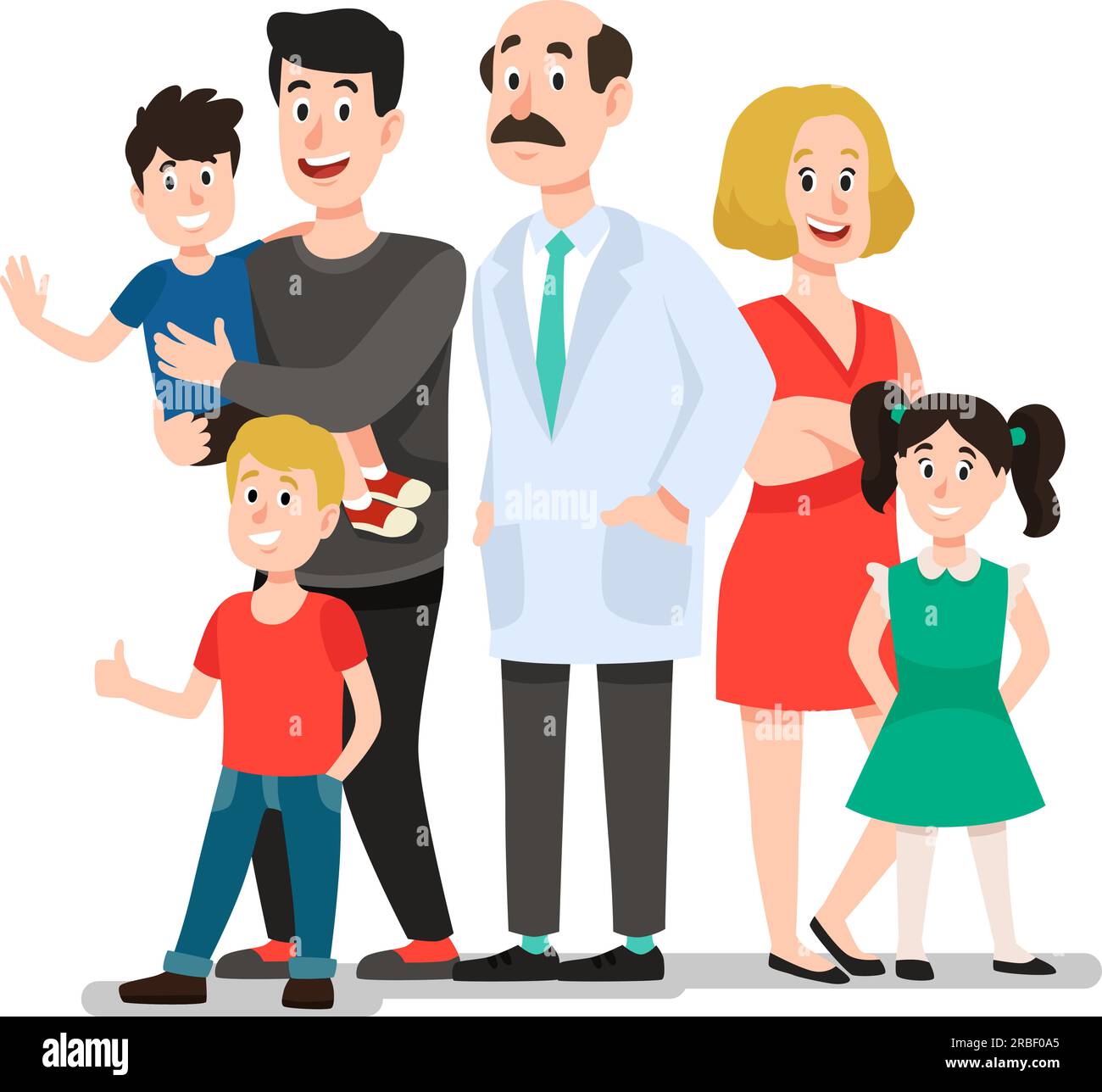 Family doctor. Smiling happy patients family portrait with dentist, smiling healthy  children. Pediatrics doctors caring, patients family standing with Stock  Vector Image & Art - Alamy