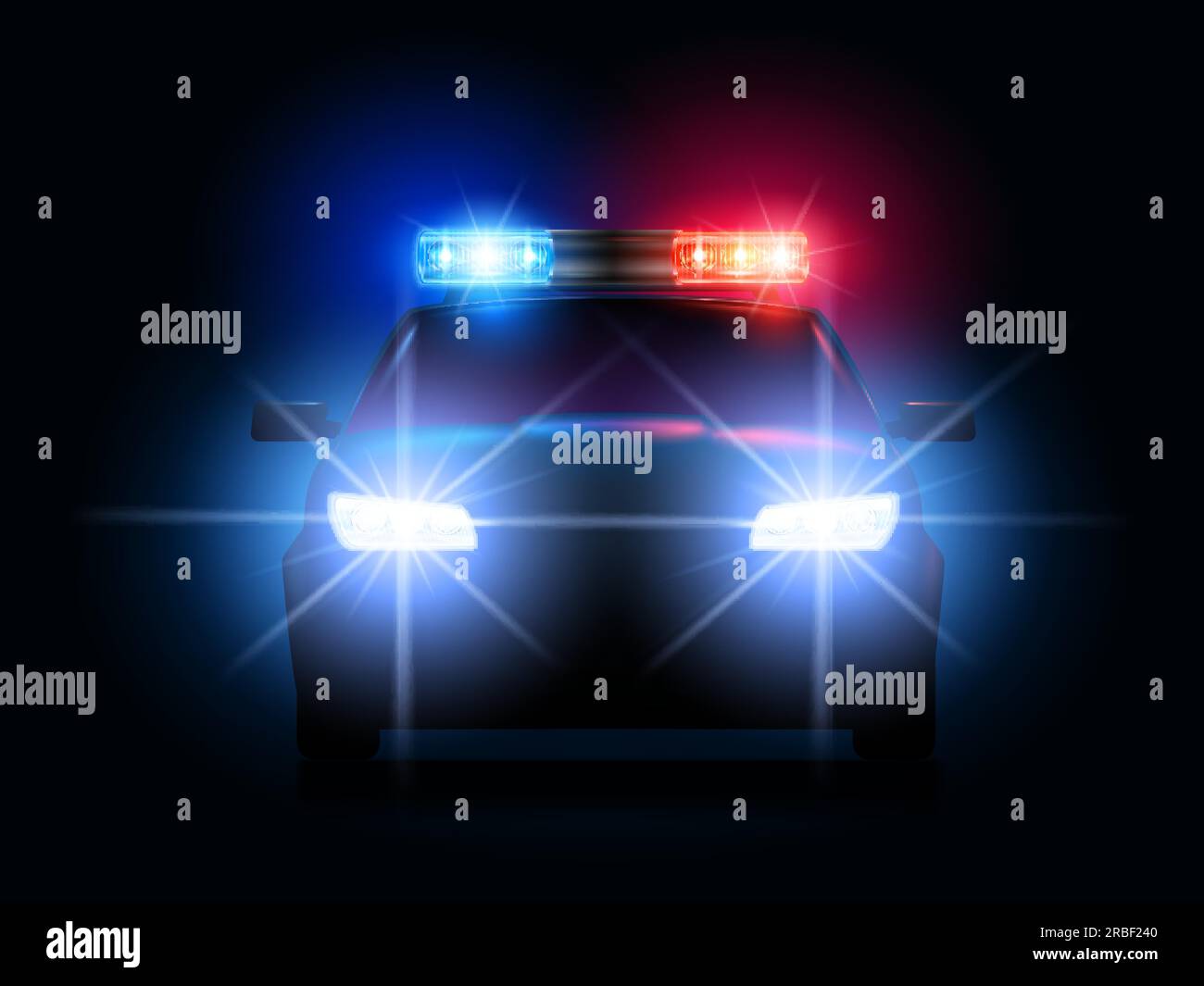 Police car lights. Security sheriff cars headlights and flashers