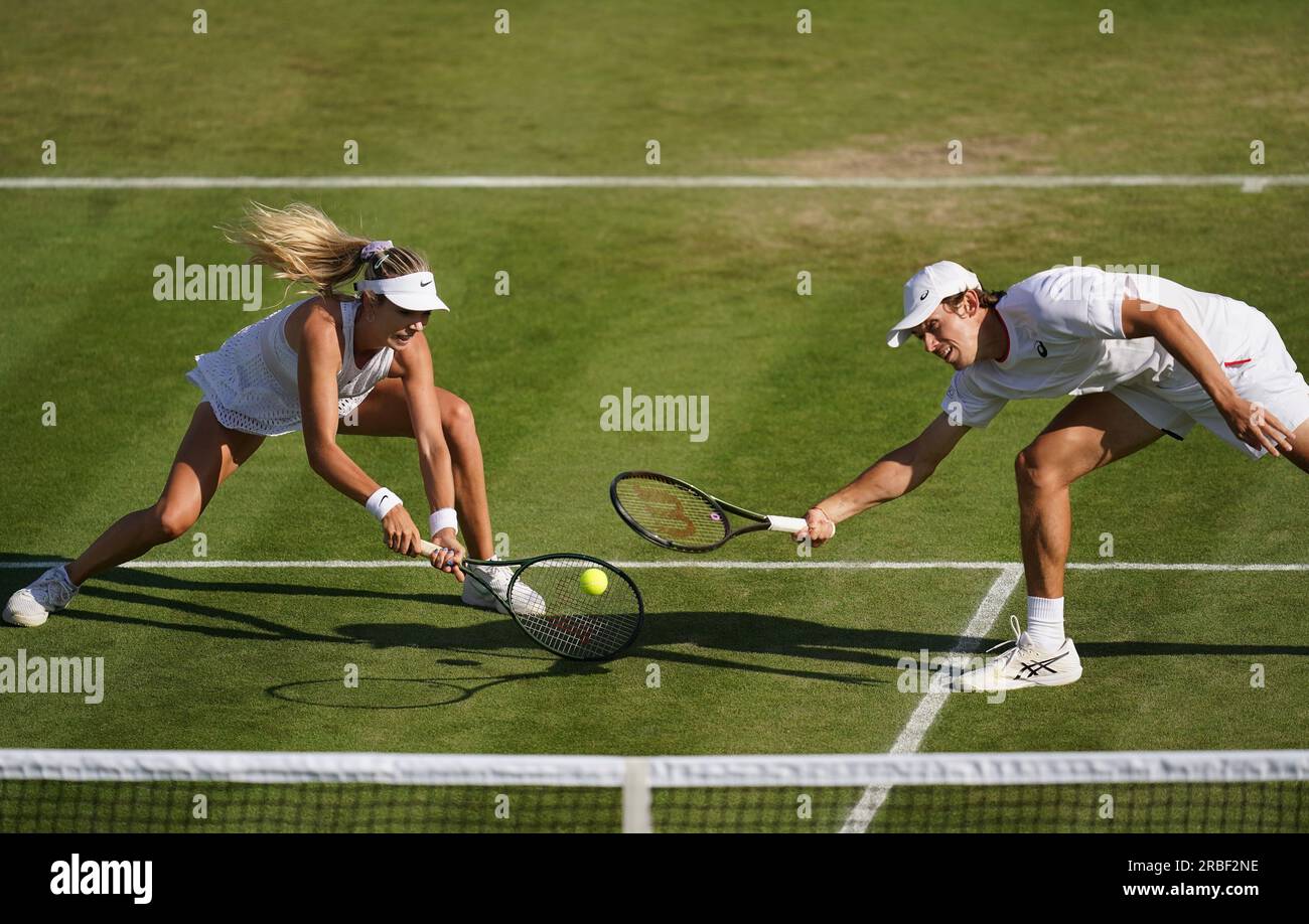 Katie Boulter and Alex De Minaur during their mixed doubles match