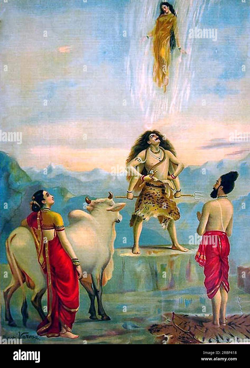 Ganga Avataran or Descent of Ganga 1910 by Raja Ravi Varma Stock Photo ...