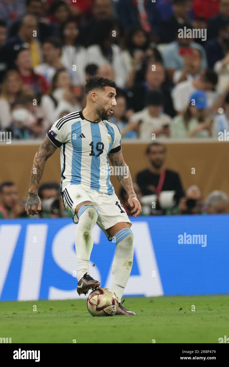 Lusail, Qatar, 18th. December 2022. Nicolas Otamendi in action during the match between Argentina vs. France, Match 64, Final match of the Fifa World Stock Photo