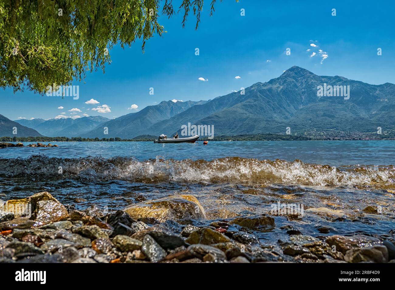 Landscape of a beach on Lake Como Stock Photo