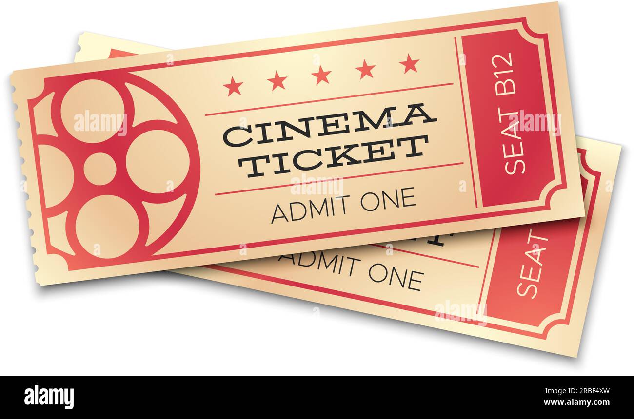 Cinema ticket. Admit one coupon entrance. Film strip on tickets