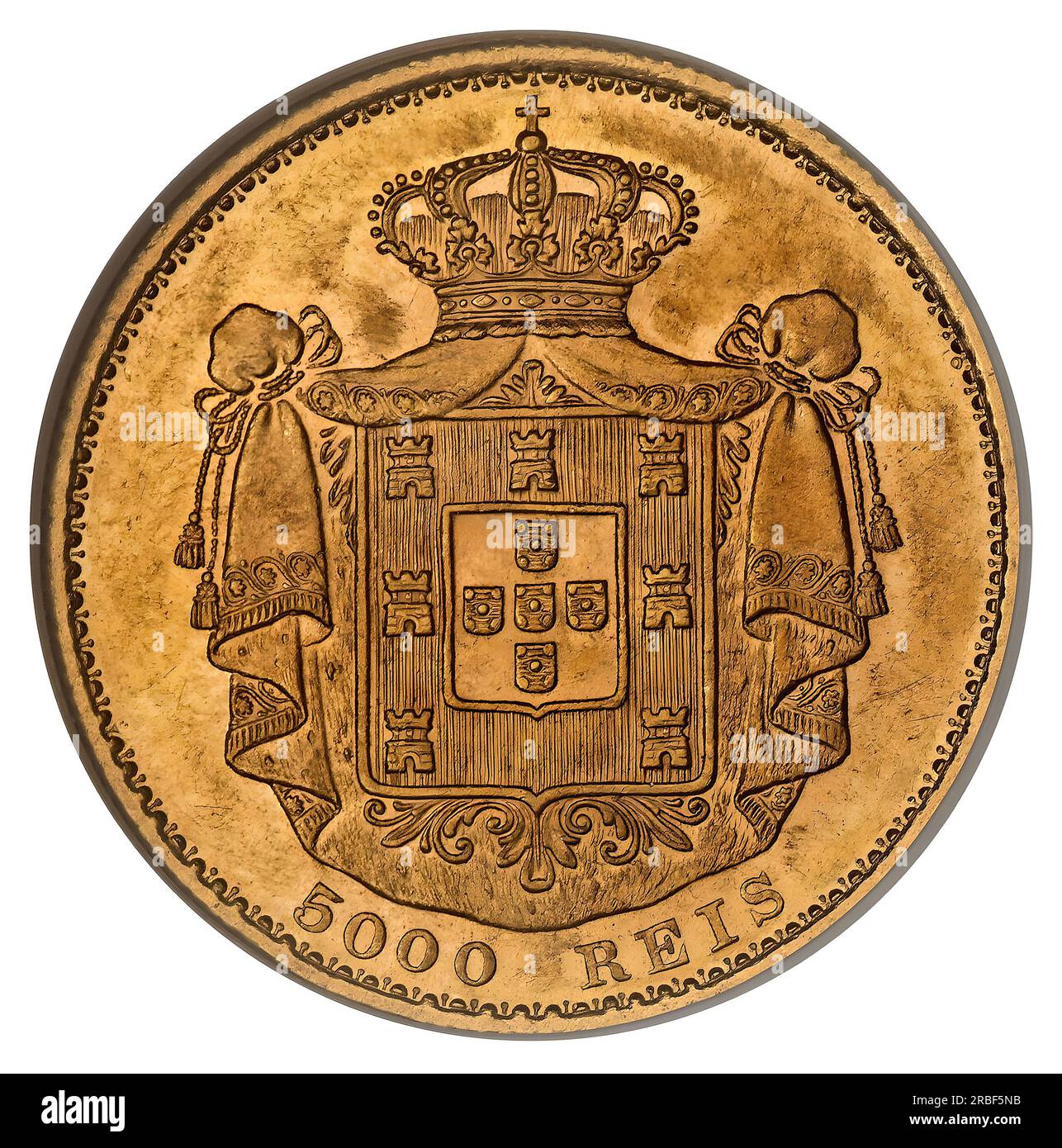 Photo coins Portugal, gold coin ,Pedro V, 5000 reis Stock Photo