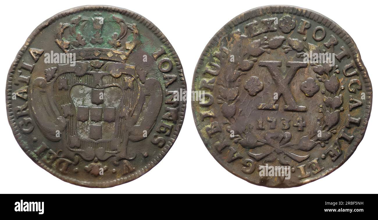Photo coins Portugal, 10 flight, 1734 Stock Photo