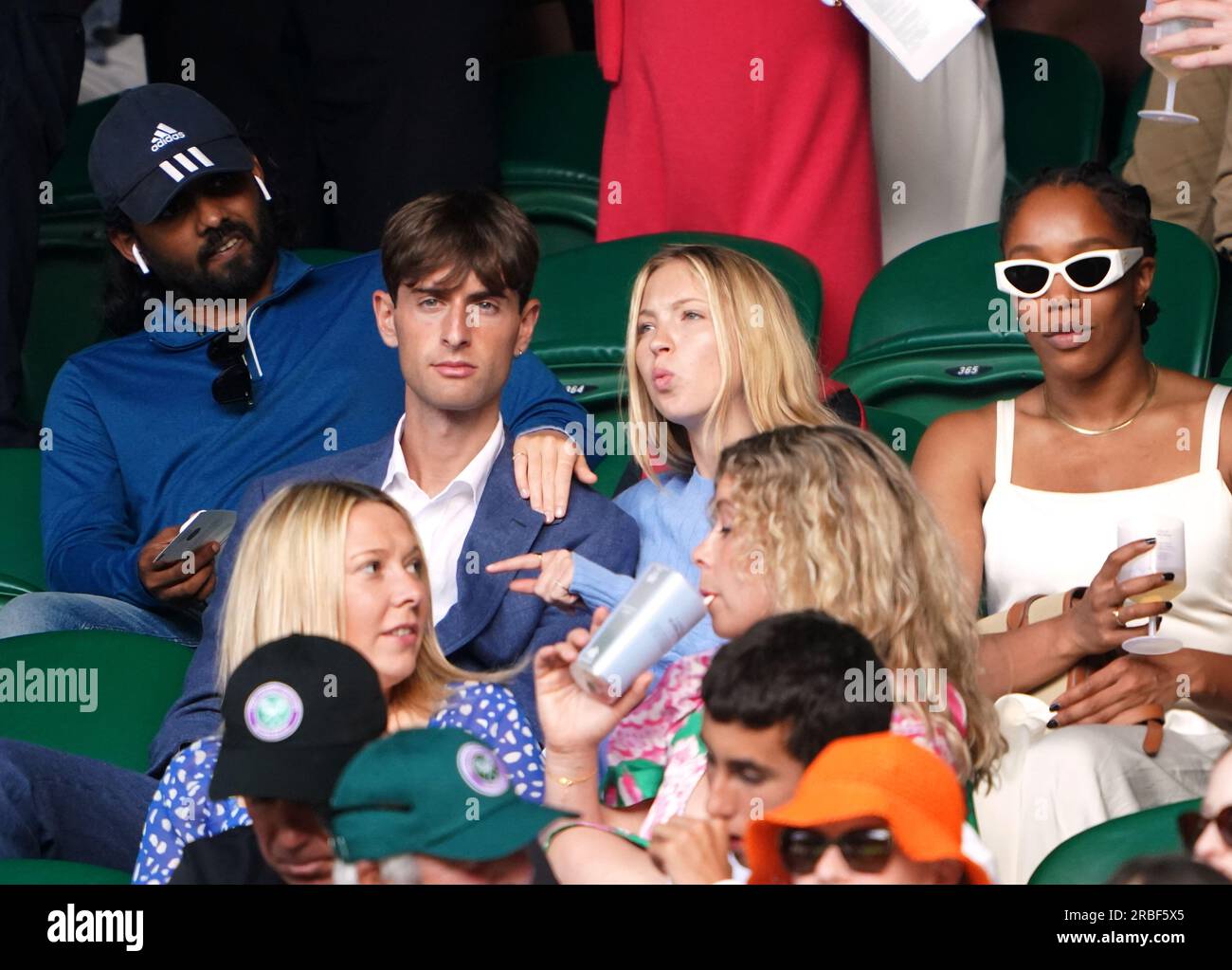 Yoni Helbitz and Lila Moss in the stands on day seven of the 2023 Wimbledon Championships at the All England Lawn Tennis and Croquet Club in Wimbledon. Picture date: Sunday July 9, 2023. Stock Photo