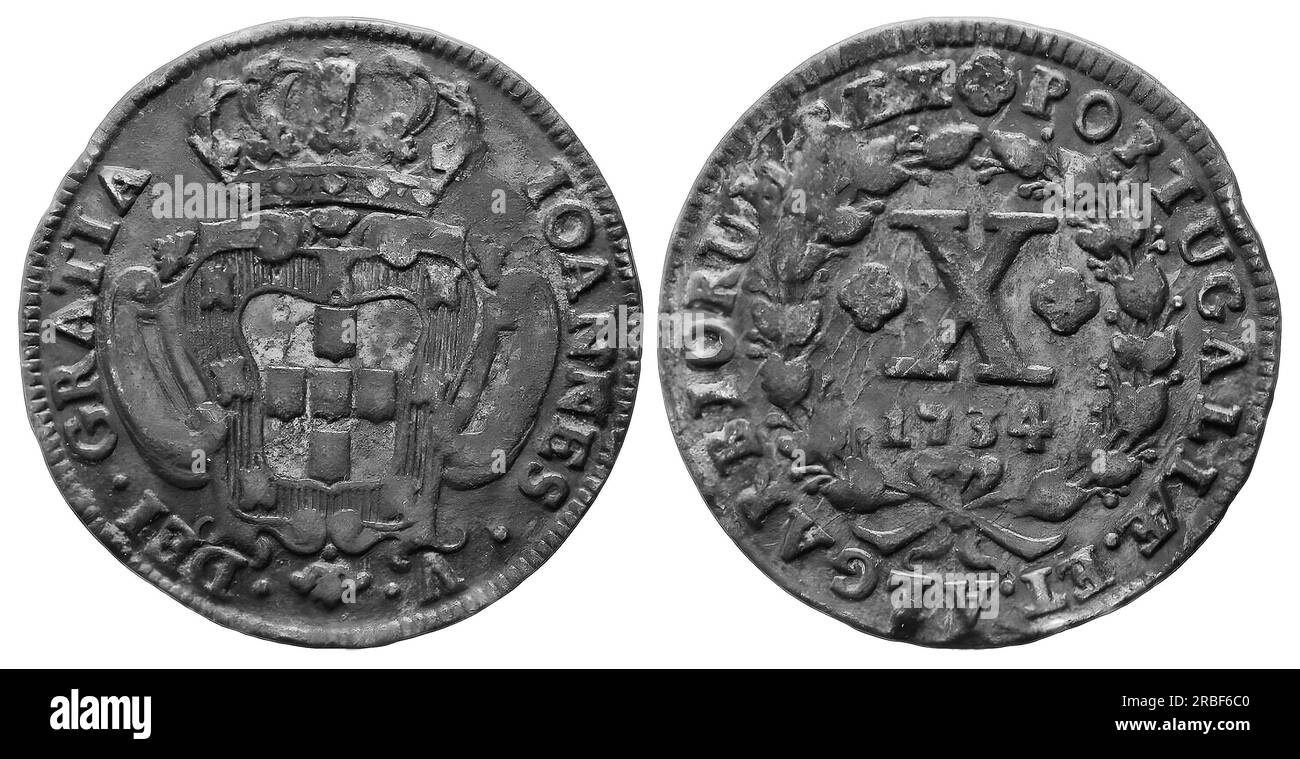 Photo coins Portugal, 10 flight, 1734 Stock Photo