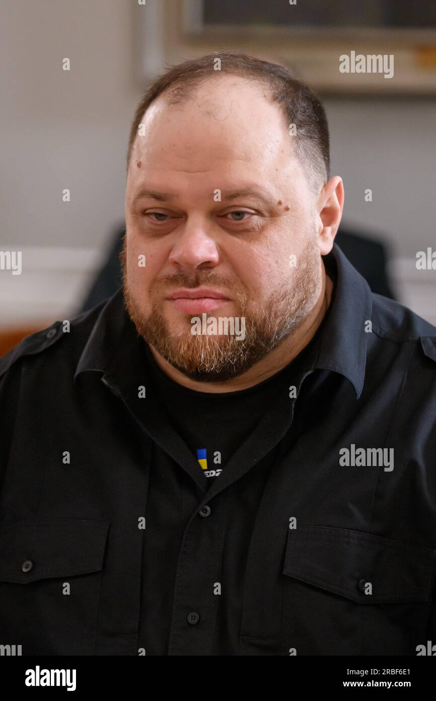 RIGA, Latvia. 9th July, 2023. Ruslan Stefanchuk (at photo), the Chairperson of the Verkhovna Rada (Parliament) of Ukraine. President of Latvia meets with Lithuanian, Estonian, Polish, German and Ukrainian Speakers of Parliament. Riga, Latvia. Credit: Gints Ivuskans/Alamy Live News Stock Photo