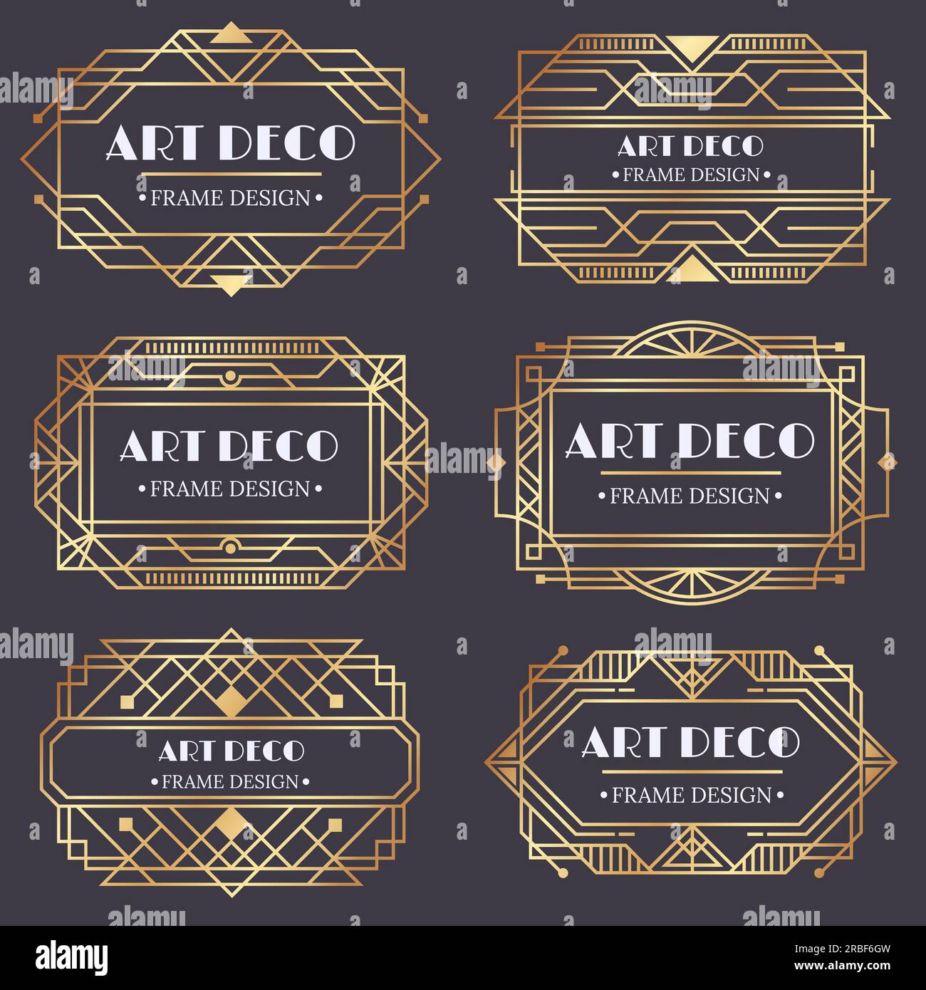 Art deco frame. Antique golden label, luxury gold business card letter