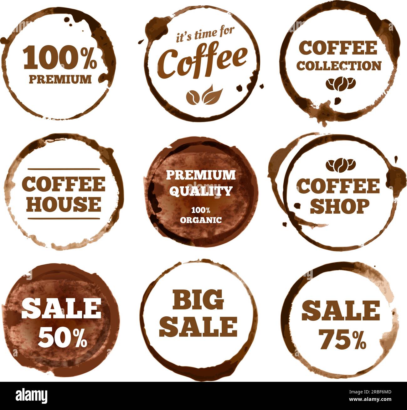 Coffee labels. Watercolor dirty espresso cup ring stain logo. Cups