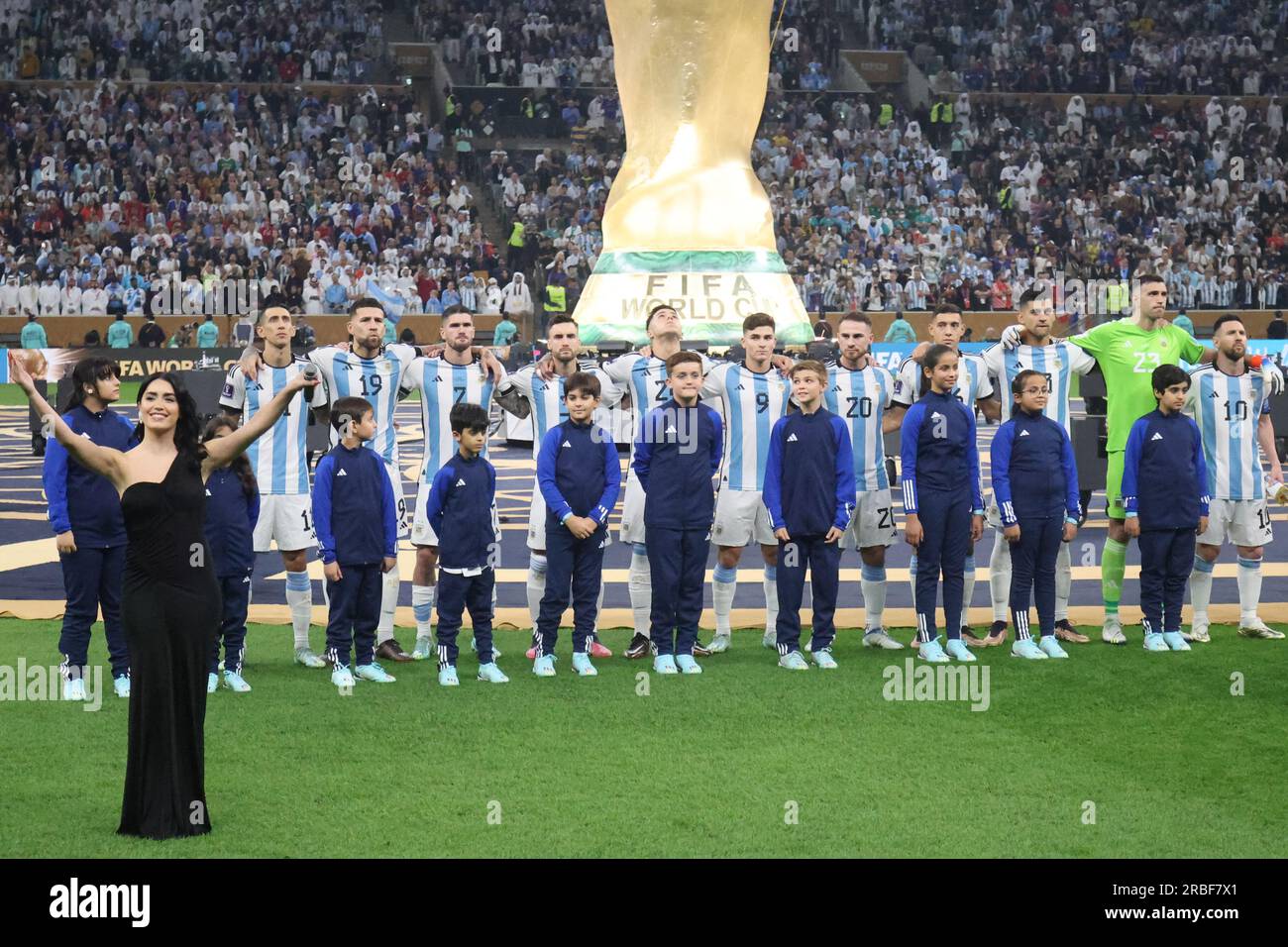 Lusail, Qatar, 18th. December 2022. Argentina National Song. Argentina vs. France, Match 64, Final match of the Fifa World Cup Qatar 2022.. Credit: Fa Stock Photo