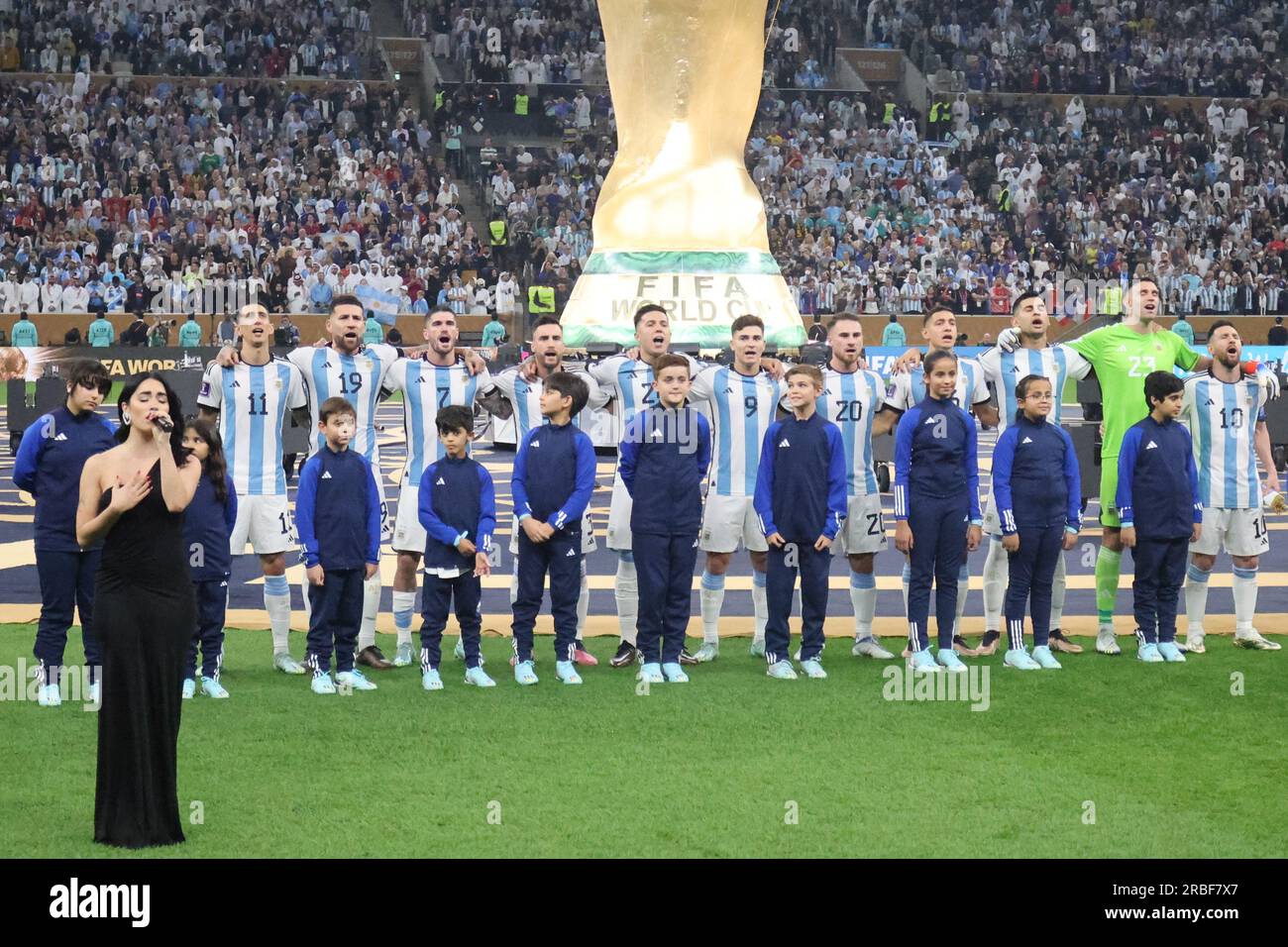 Lusail, Qatar, 18th. December 2022. Argentina National Song. Argentina vs. France, Match 64, Final match of the Fifa World Cup Qatar 2022.. Credit: Fa Stock Photo
