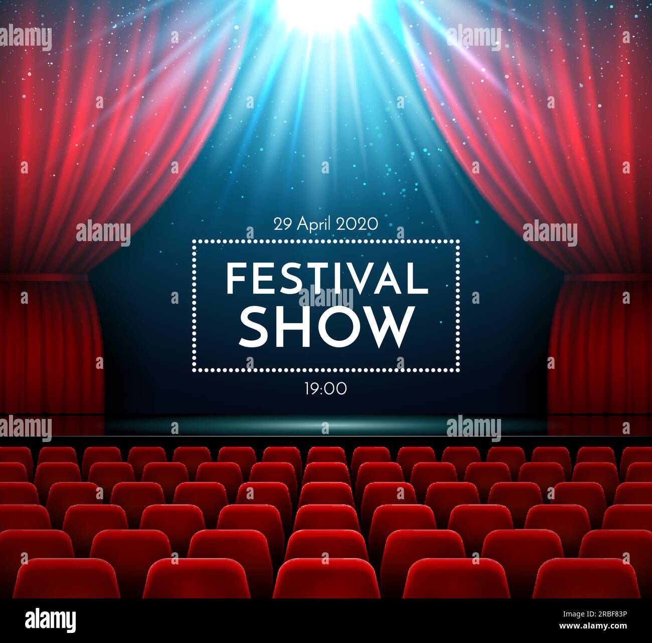 Classic opera audience drama music concert show stage interior with velvet red curtain, bright
