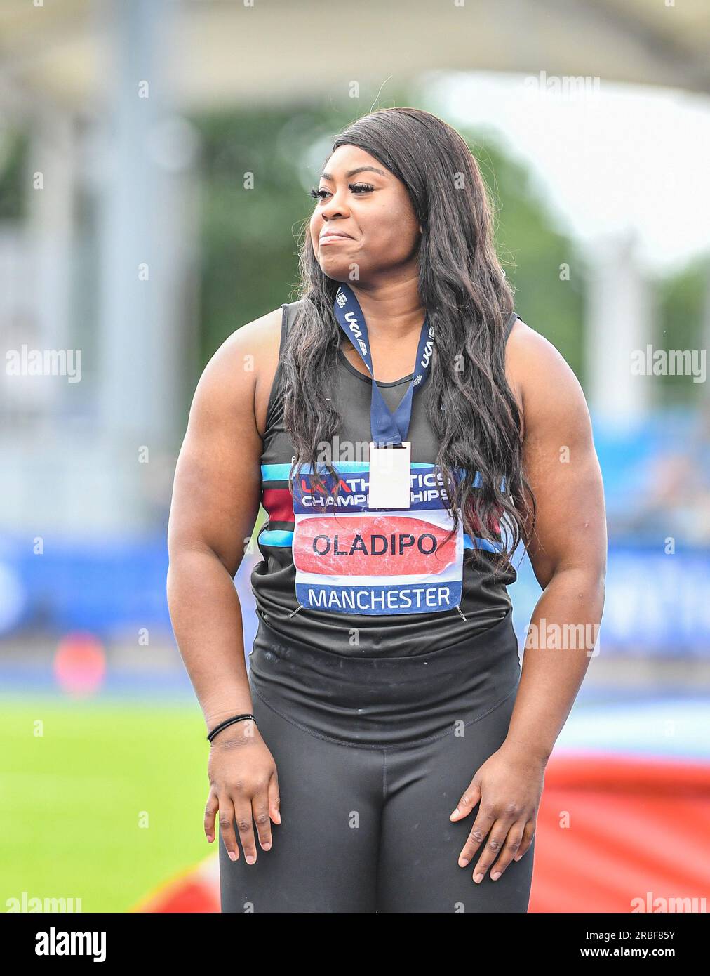Manchester, UK. 9th July 2023; Manchester Regional Arena, Manchester, Lancashire, England; 2023 Muller UK Athletics Championships Manchester; Divine Oladipo finishes third in the Shot Put Credit: Action Plus Sports Images/Alamy Live News Stock Photo