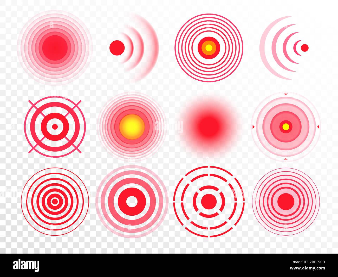 Pain circles. Red painful target spot, targeting medication remedy