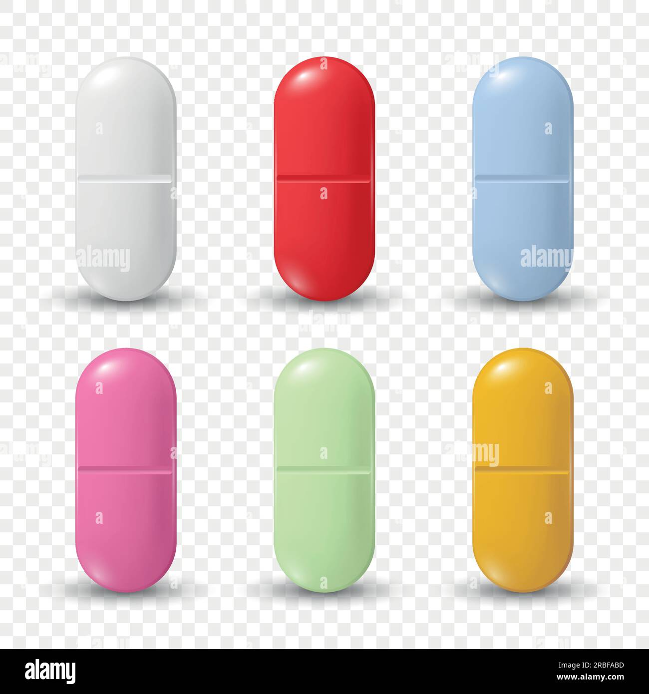 Vector Realistic Oval Pharmaceutical Medical Pills, Tablets, Vitamins, Capsule Set Closeup Isolated. Pills Design Template, Collection. Front View Stock Vector