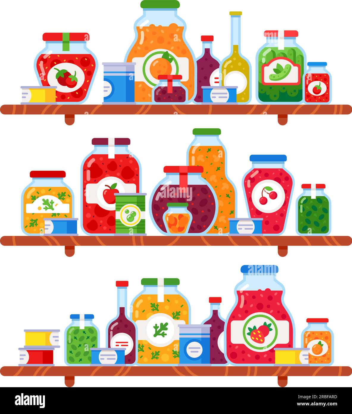 Canned food shelf. Preserved peas, meal on store shelves and conserved