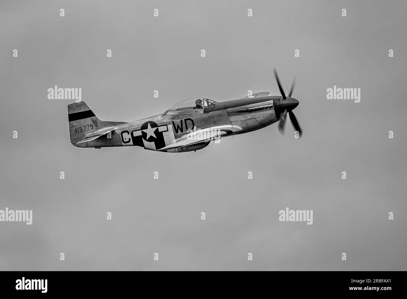 North American P-51D Mustang ‘G-CMDK’ airborne at the Shuttleworth Military Airshow on the 2nd July 2023. Stock Photo