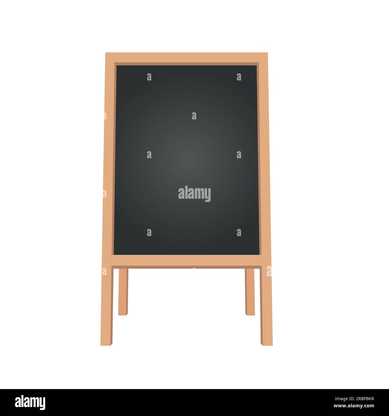 Sidewalk chalkboard. Outdoor restaurant blackboard with wood frame. Empty cafe texting easel