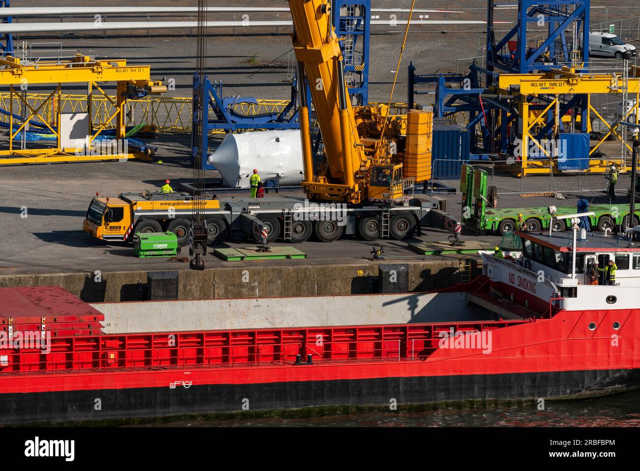 Belfast, Northern Ireland, UK. 7 June 2023. Red ship with open hatches
