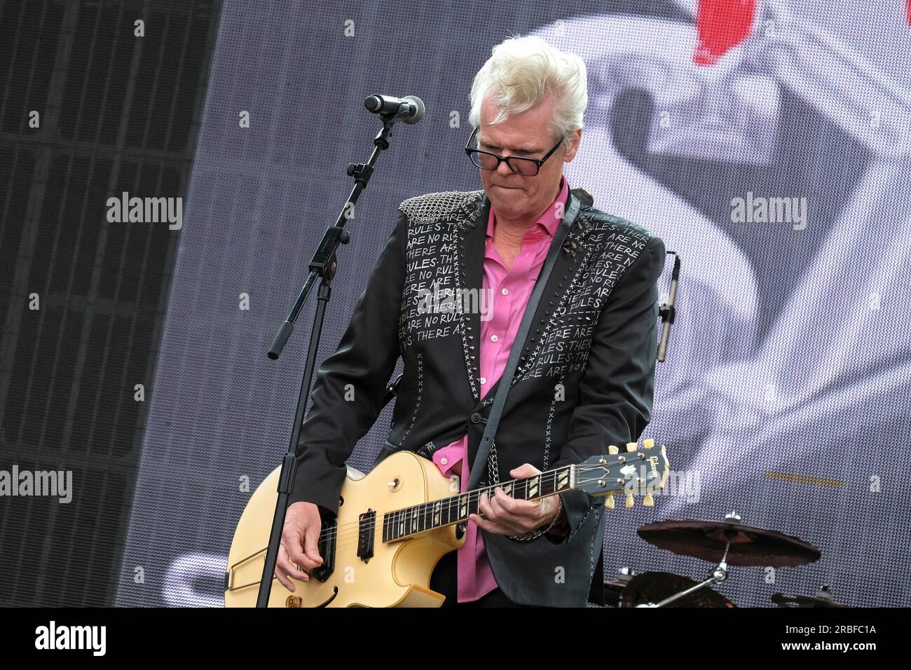 Southampton, UK. 08th July, 2023. Martin Degville, vocalist and songwriter with British New Wave band Sigue Sigue Sputnik performing live on stage at Let's Rock 80s retro revival music festival. Sigue Sigue Sputnik were formed my former Generation X bass player Tony James. The band had three UK top-40 hit singles, (Photo by Dawn Fletcher-Park/SOPA Images/Sipa USA) Credit: Sipa US/Alamy Live News Stock Photo