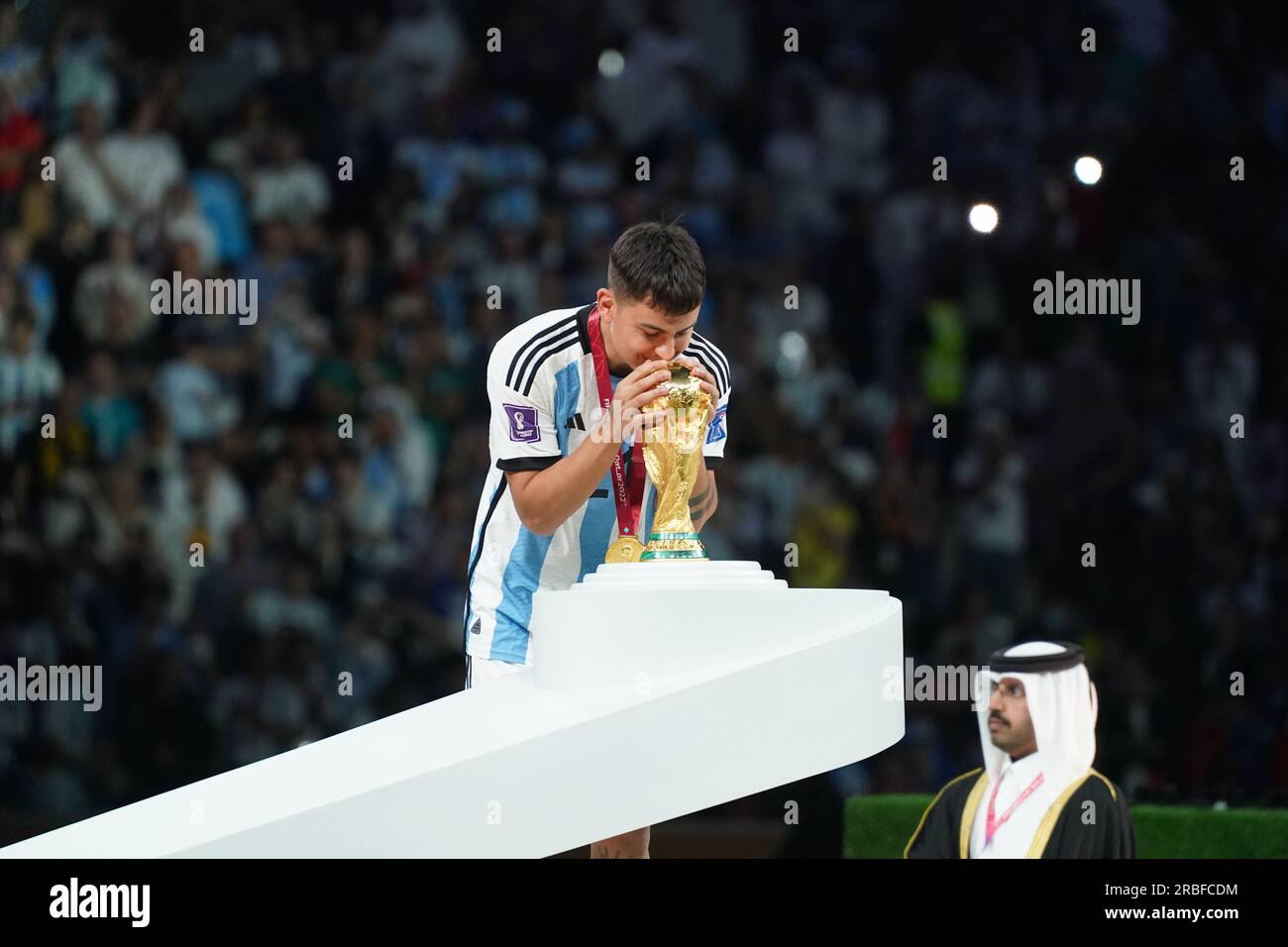 Lusail, Qatar, 18th. December 2022. Paulo Dybala kiss the Fifa World Cup. Argentina vs. France, Match 64, Final match of the Fifa World Cup Qatar 2022 Stock Photo