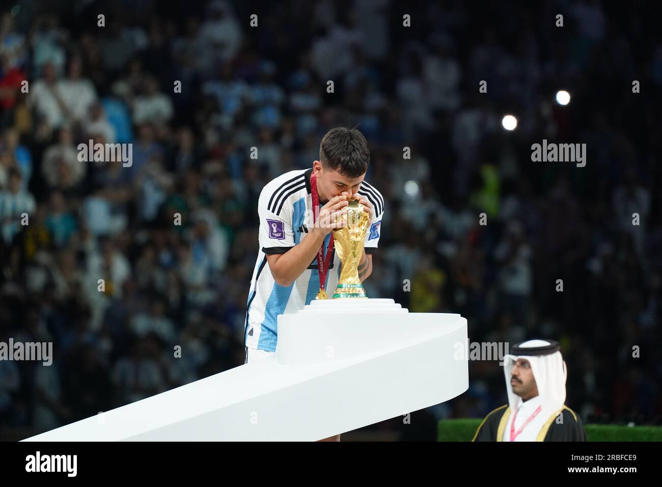Lusail, Qatar, 18th. December 2022. Paulo Dybala kiss the Fifa World Cup. Argentina vs. France, Match 64, Final match of the Fifa World Cup Qatar 2022 Stock Photo