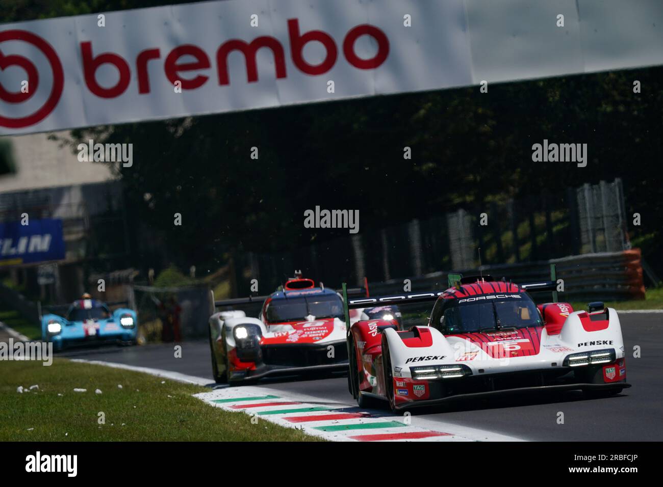 Monza, Italy. 09th July, 2023. The #5 PORSCHE PENSKE MOTORSPORT (DEU), Porsche 963, Dane Cameron (USA), Michael Christensen (DNK), Frederic Makowiecki (FRA) during the FIA WEC - 6 hours of Monza - World Endurance Championship at Autodromo di Monza on July 9th, 2023 in Monza, Italy. Credit: Luca Rossini/E-Mage/Alamy Live News Stock Photo