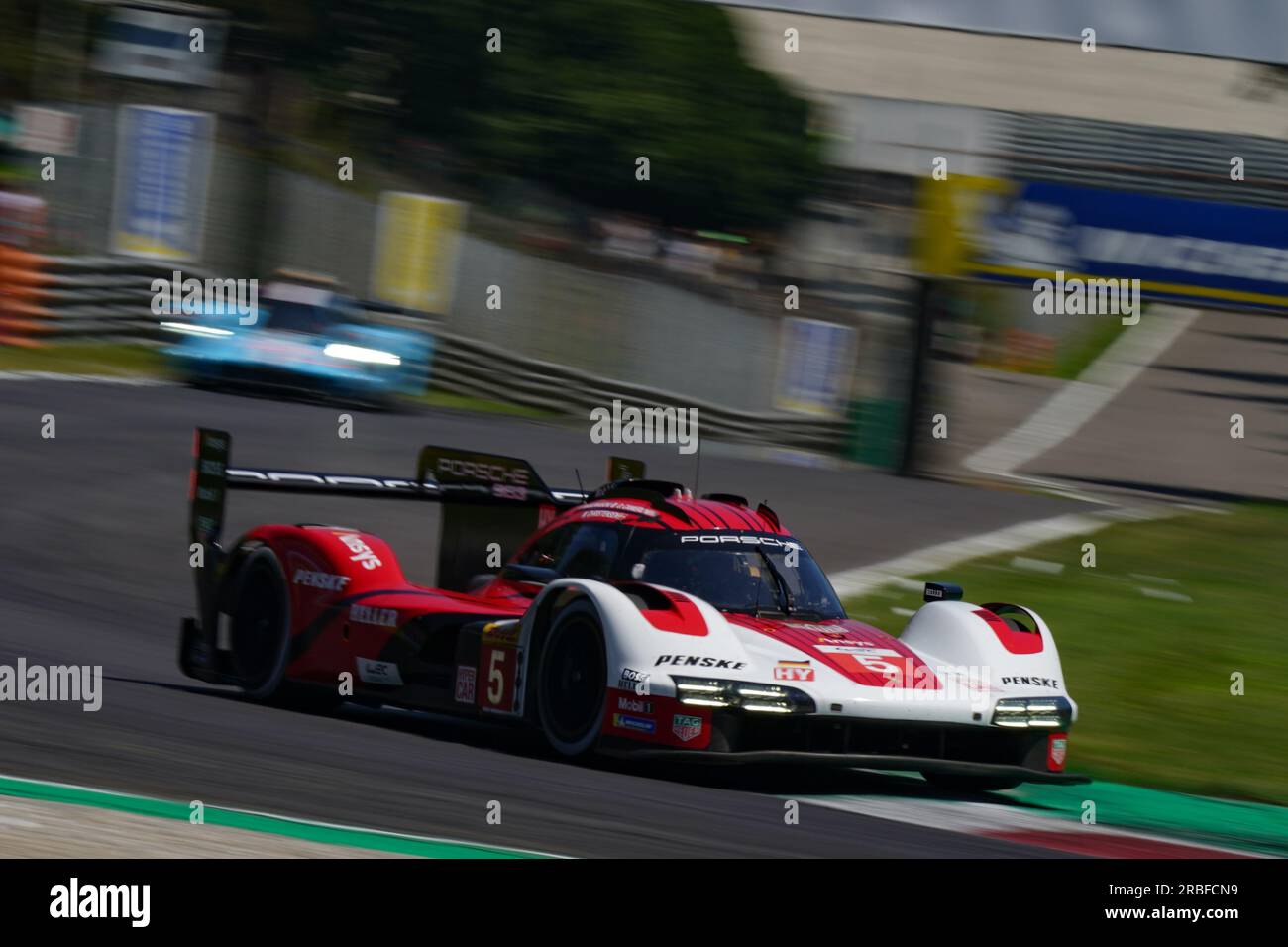 Monza, Italy. 09th July, 2023. The #5 PORSCHE PENSKE MOTORSPORT (DEU), Porsche 963, Dane Cameron (USA), Michael Christensen (DNK), Frederic Makowiecki (FRA) during the FIA WEC - 6 hours of Monza - World Endurance Championship at Autodromo di Monza on July 9th, 2023 in Monza, Italy. Credit: Luca Rossini/E-Mage/Alamy Live News Stock Photo